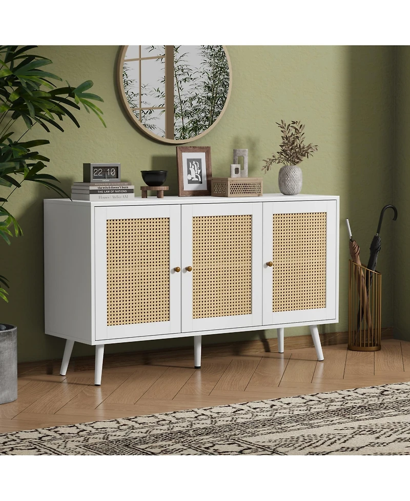 homfan 47.2" rattan buffet cabinet with adjustable shelves-versatile coffee bar and storage sideboard for kitchen or living spaces.