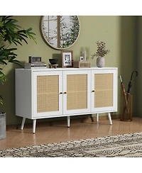 homfan 47.2" rattan buffet cabinet with adjustable shelves-versatile coffee bar and storage sideboard for kitchen or living spaces.