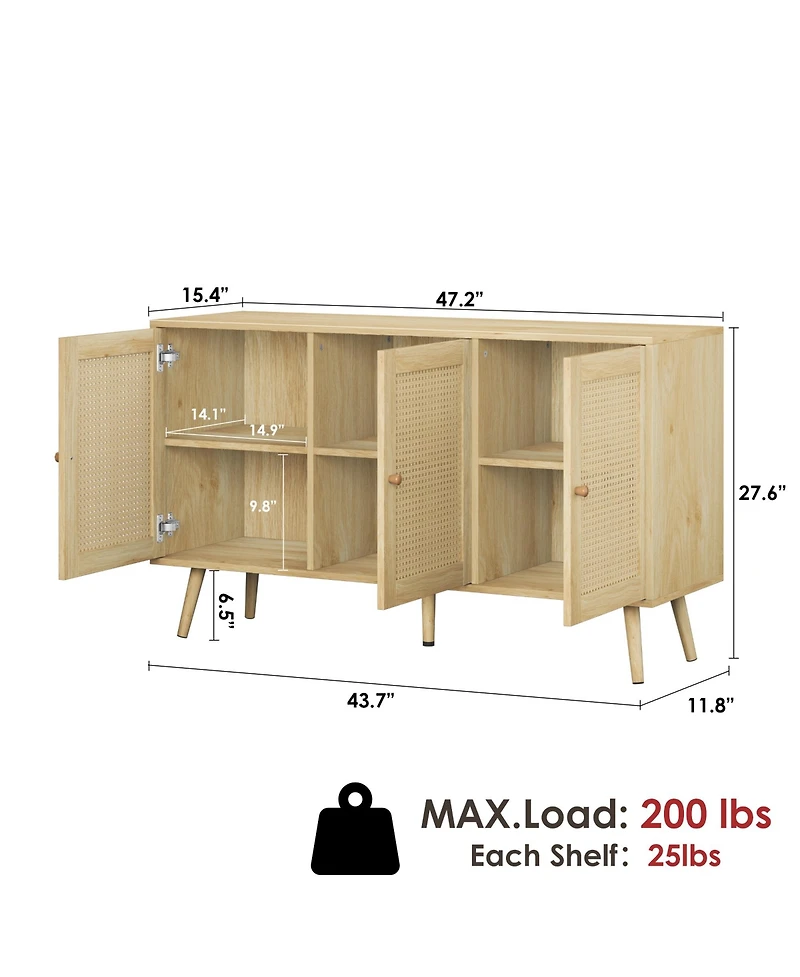 homfan 47.2" rattan buffet cabinet with adjustable shelves-versatile coffee bar and storage sideboard for kitchen or living spaces.