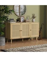 homfan 47.2" rattan buffet cabinet with adjustable shelves-versatile coffee bar and storage sideboard for kitchen or living spaces.