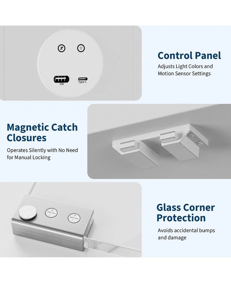 homfan Hexagon Corner Display Cabinet with Tempered Glass Doors, Motion Sensor Led Lighting and Built-In Usb/Usb-c Charging Ports