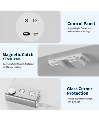 homfan Hexagon Corner Display Cabinet with Tempered Glass Doors, Motion Sensor Led Lighting and Built-In Usb/Usb-c Charging Ports