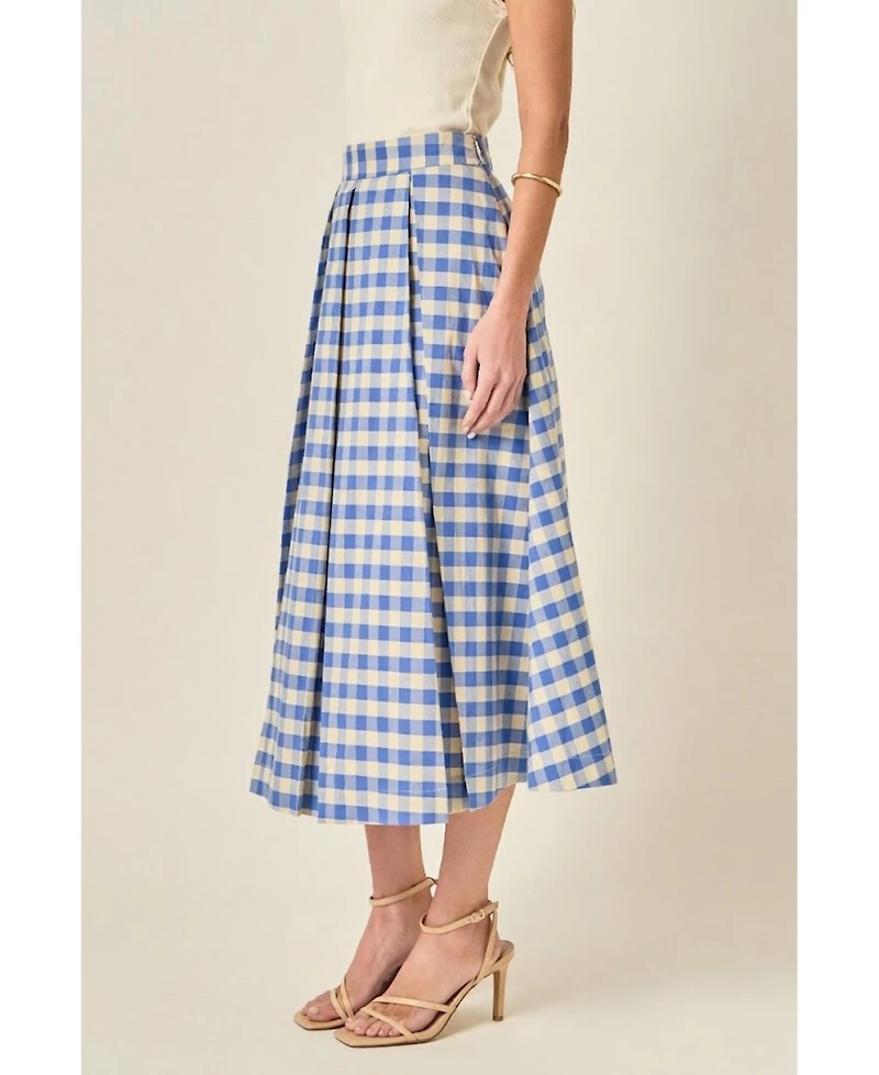 English Factory Women's Linen Checked Midi Full Skirt