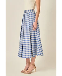 English Factory Women's Linen Checked Midi Full Skirt