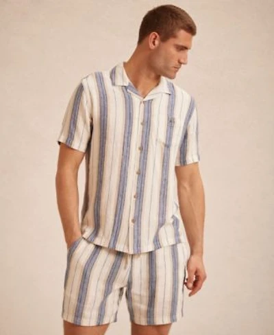 Weatherproof Vintage Mens Short Sleeve Button Down Vertical Stripe Shirt Stripe Linen Blend Shorts