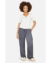 Yumi Women's Cotton Button Detail T-Shirt