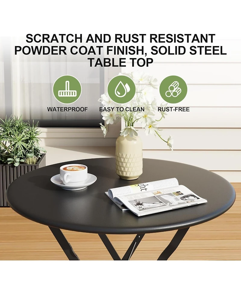 GarveeLife 3-Piece Outdoor Folding Bistro Set with 2 Chairs and Table, Weather-Resistant Steel Patio Furniture for Balcony or Porch