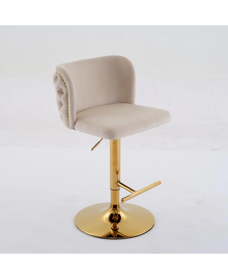 Clihome Swivel Barstools Adjusatble Seat Height With Gold-plating Base, Classic Velvet Upholstered Bar Stools with the whole Back Tufted,Set of 2