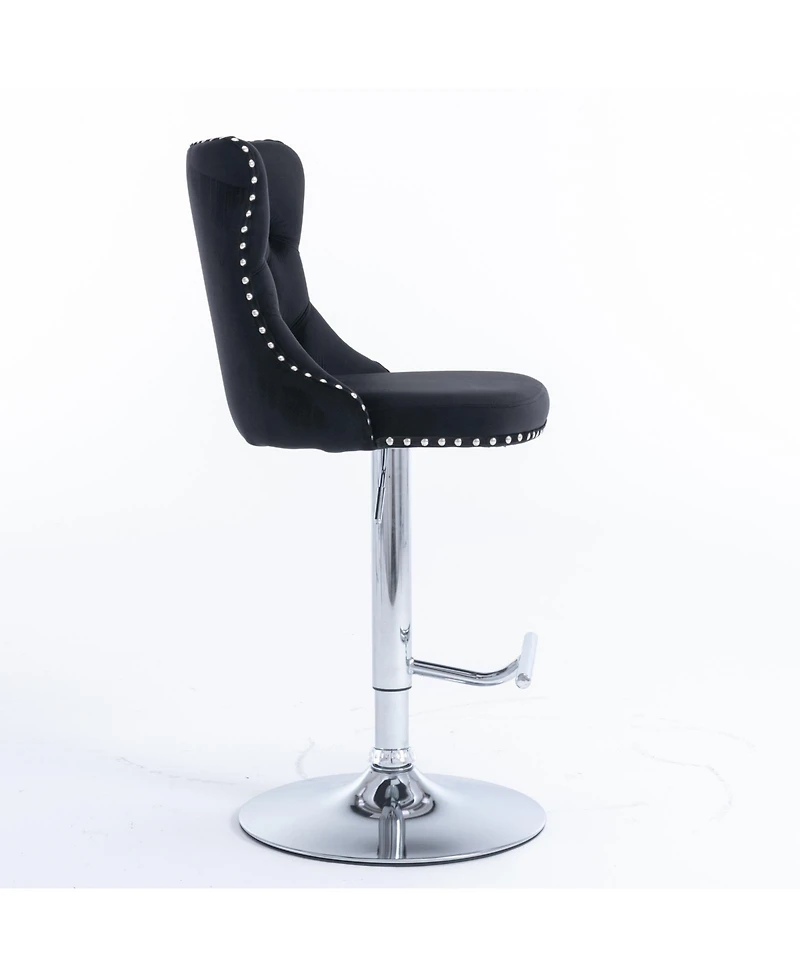 Clihome Swivel Velvet Barstools Adjustable Seat Height from 25-33 Inch, Chrome base Bar Stools with Backs Comfortable Tufted,Set of 2