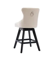 Clihome Swivel Velvet Barstools with Button Tufted Decoration and Wooden Legs, Chrome Nailhead Trim, Leisure Style Bar Chairs,Bar stools, Set of 2