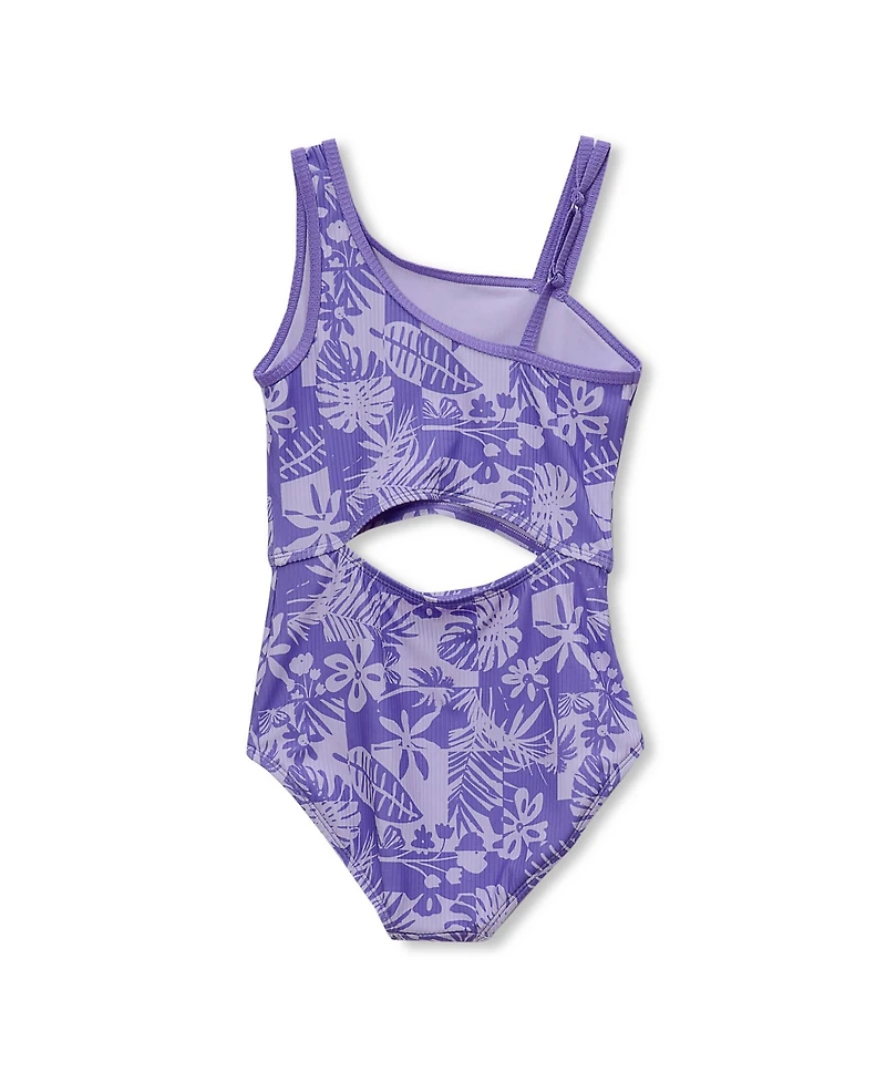 Lands' End Girls Chlorine Resistant Asymmetrical One Piece Swimsuit