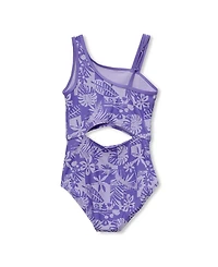 Lands' End Girls Chlorine Resistant Asymmetrical One Piece Swimsuit