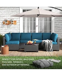 GarveeLife 7 Piece Patio Furniture Set, Outdoor Modular Wicker Sectional Couch with Tempered Glass Coffee Table with Washable Cushions for Backyard
