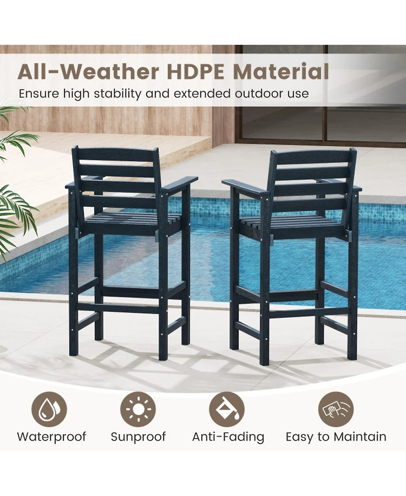 Gouun Set of 2 Outdoor Hdpe Adirondack Bar Chairs with Wide Armrests, 29 in Seat Height