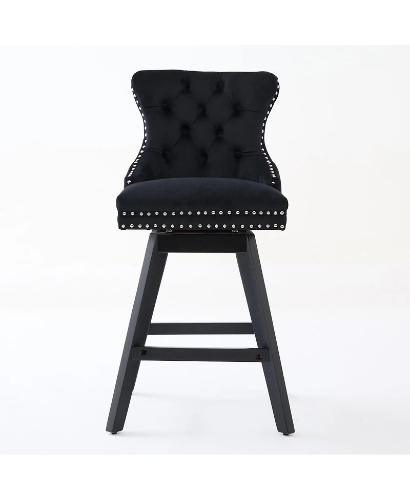 Clihome Swivel Velvet Barstools with Button Tufted Decoration and Wooden Legs, Chrome Nailhead Trim, Leisure Style Bar Chairs,Bar stools, Set of 2
