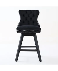 Clihome Swivel Velvet Barstools with Button Tufted Decoration and Wooden Legs, Chrome Nailhead Trim, Leisure Style Bar Chairs,Bar stools, Set of 2