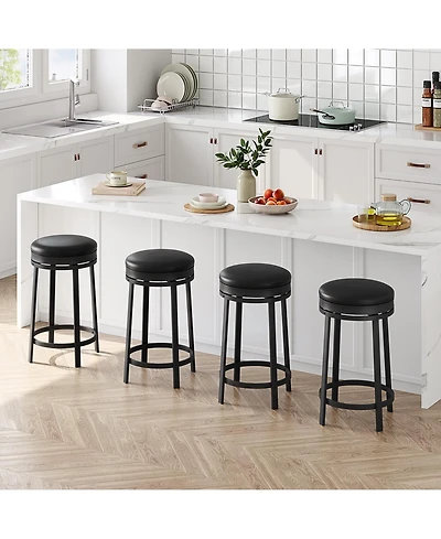homfan 4 Pack 24 Inch Swivel Counter Height Bar Stools, Metal Frame Footrest Modern Bar Chairs for Kitchen Island Dining Room
