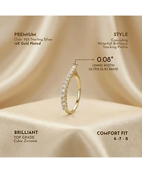 14k Yellow Gold Plated with Cubic Zirconia Waterfall Square Top Stacking Ring Sterling Silver
