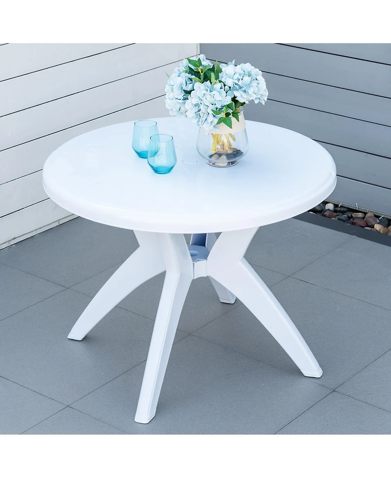 flynama 36.25" Round Plastic Patio Table with Umbrella Hole