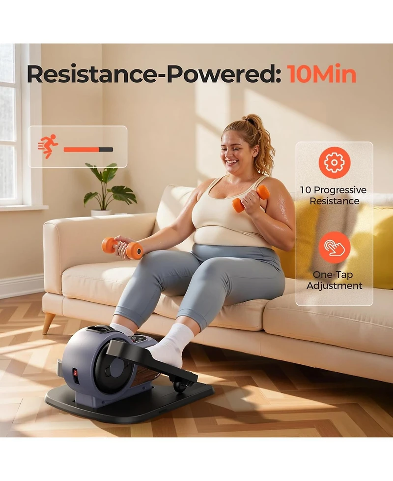 Fed Fitness Under Desk Electric Elliptical Machine, 10-Level Adjustable, Quiet Portable with Remote for Seniors Home Office