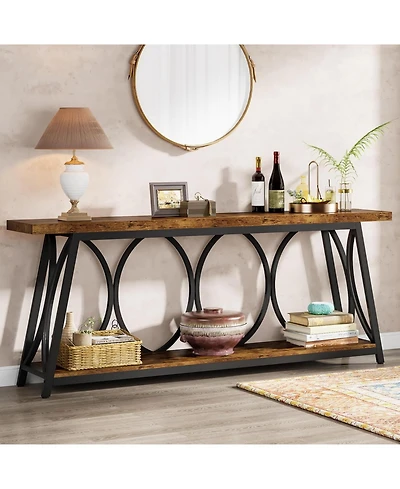 Tribesigns 70.9 inch Extra Long Console Table, Industrial Sofa Table Behind Couch with 2 Tier Storage Shelf, Narrow Entryway Hallway Accent