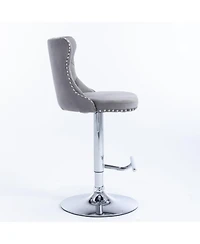 Clihome Swivel Velvet Barstools Adjustable Seat Height from 25-33 Inch, Chrome base Bar Stools with Backs Comfortable Tufted,Set of 2
