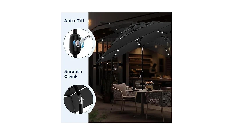 gaomon 3-Tier Patio Umbrella, Easy Crank and Push Button Tilt for Pool, Deck, Yard, Garden with Led Lights (No Base)