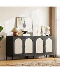homfan Farmhouse Buffet Cabinet with Internal Shelving and Elevated Base - Durable Waterproof Storage Sideboard for Kitchen and Dining Room