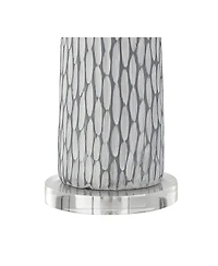 360 Lighting Patrick Modern Coastal Table Lamp with Round Riser 27 1/4" Tall Gray White Wash Ceramic Drum Fabric Shade for Bedroom Living Room Home