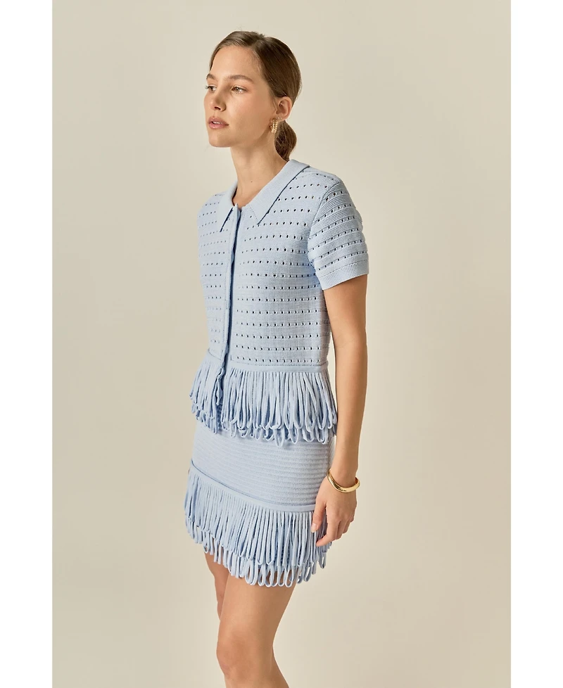 English Factory Women's Knitted Fringe Detail Top