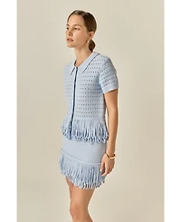 English Factory Women's Knitted Fringe Detail Top