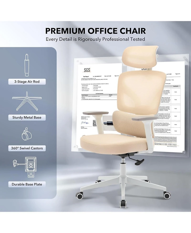 gaomon Ergonomic Mesh Office Chair with Adjustable Lumbar Support, High-Back Design, Headrest and 3D Armrests