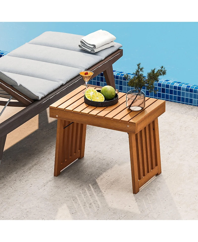 Gymax 2 pieces Outdoor Folding Side Table Patio Acacia Wood End Table with Slatted Tabletop