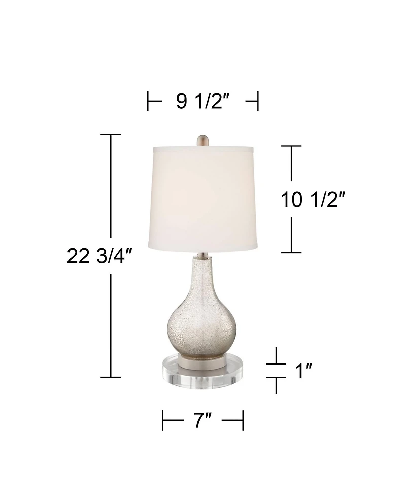 360 Lighting Ledger Modern Accent Table Lamps Set of 2 with Round Risers 22 3/4" High Mercury Glass Led Nightlight Fabric Drum Shade for Living Room