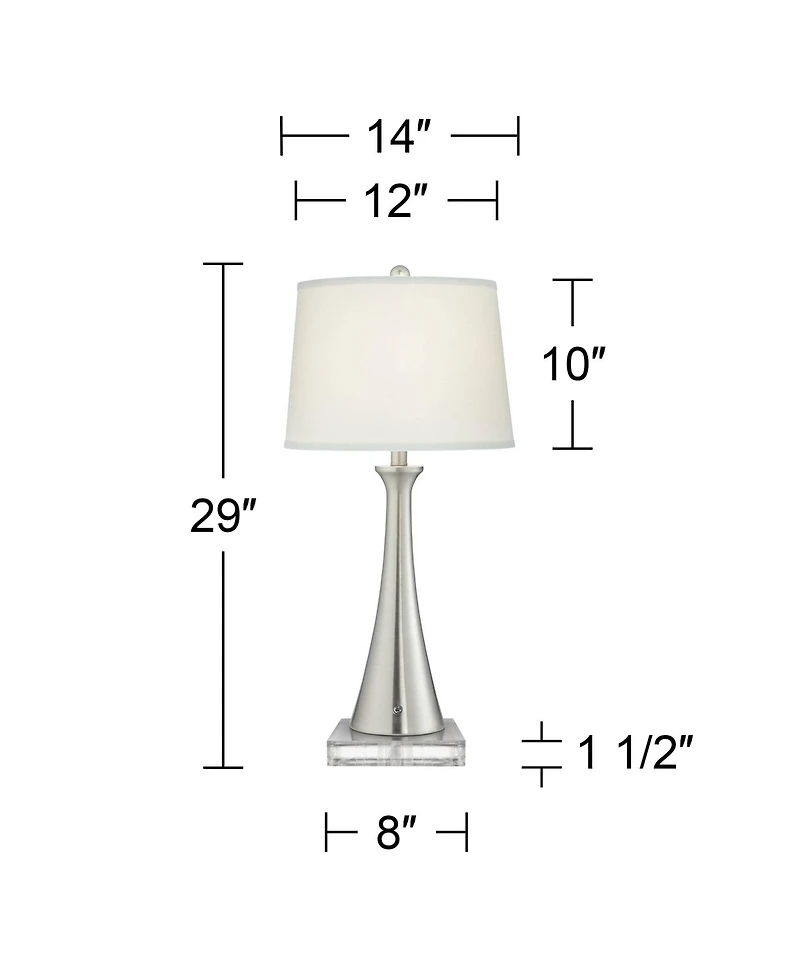 360 Lighting Karl Modern Table Lamps Set of 2 with Square Risers Brushed Nickel Usb and Ac Power Outlet in Base Shade for Bedroom House