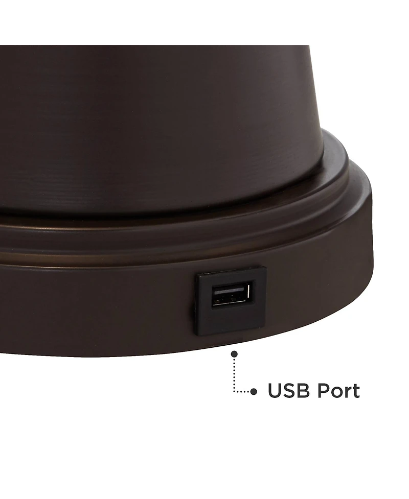 Franklin Iron Works Craig Rustic Farmhouse Table Lamps Set of 2 with Square Risers 24 1/2" High Bronze with Usb Charging Port Natural Shade for Desk