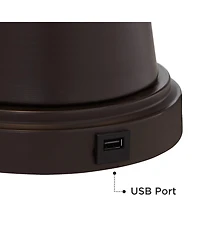 Franklin Iron Works Craig Rustic Farmhouse Table Lamps Set of 2 with Square Risers 24 1/2" High Bronze with Usb Charging Port Natural Shade for Desk