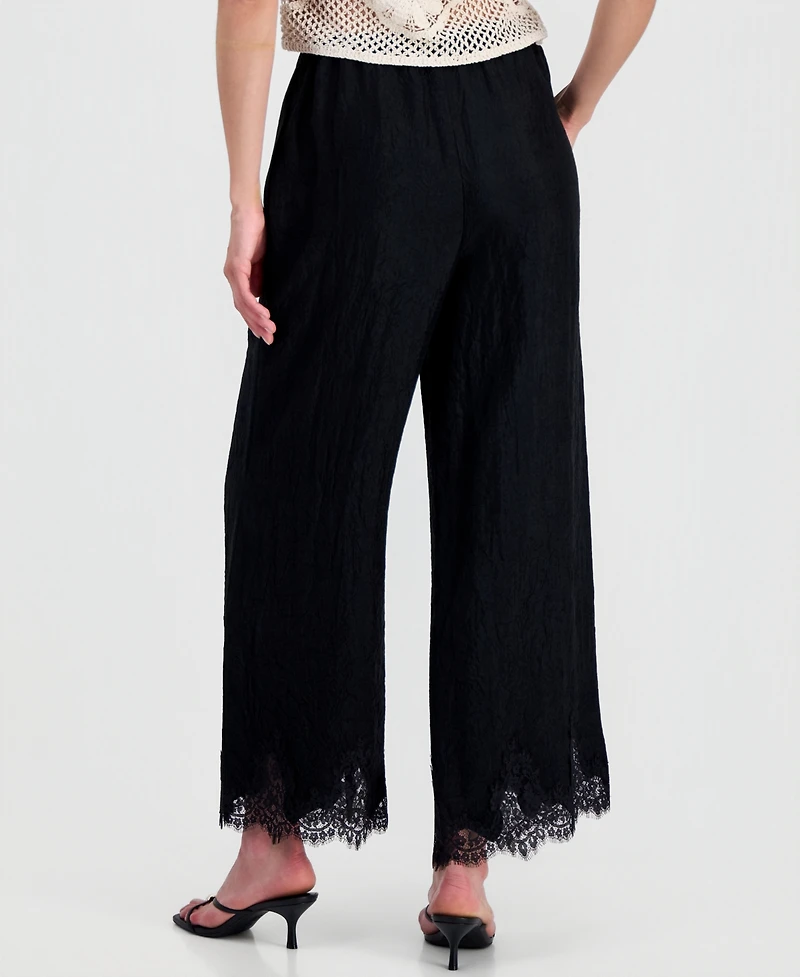 On 34th Women's Crinkle Satin Lace-Hem Pull-On Pants, Macy's Exclusive