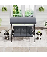 GarveeLife 3-Seat Outdoor Patio Swing Chair with Adjustable Canopy and Reclining Backrest Heavy Duty Metal Frame