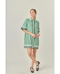 English Factory Women's Boucle Mini Shirt Dress with Ric Rac Trim