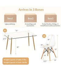 Gymax Modern 5-Piece Dining Table Set w/ Rectangle Glass Table and 4 Transparent Chairs