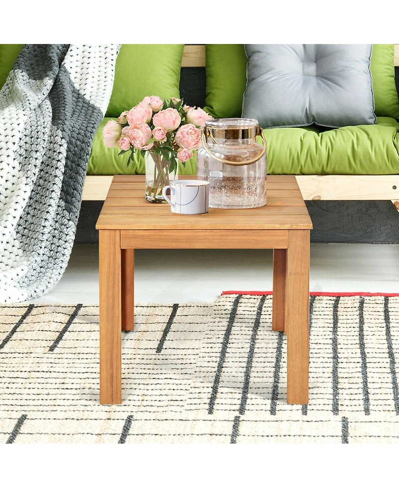 Gymax 2PCS Wooden Square Side End Table Patio Coffee Bistro Table Indoor Outdoor