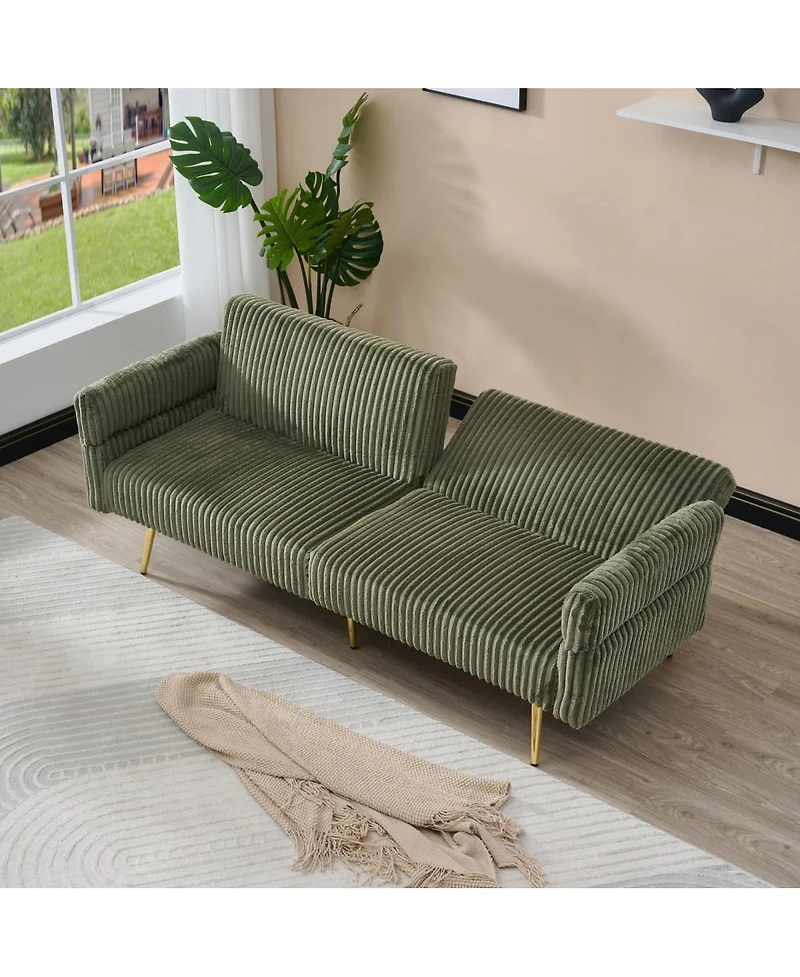 Maison Boucle 79'' Corduroy Sofa Bed Futon, Fold-Down 2-Seater Sleeper, 2 Pillows