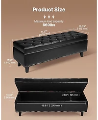 Sugift Button-Tufted Storage Ottoman Bench, Pu Leather, Solid Wood Legs