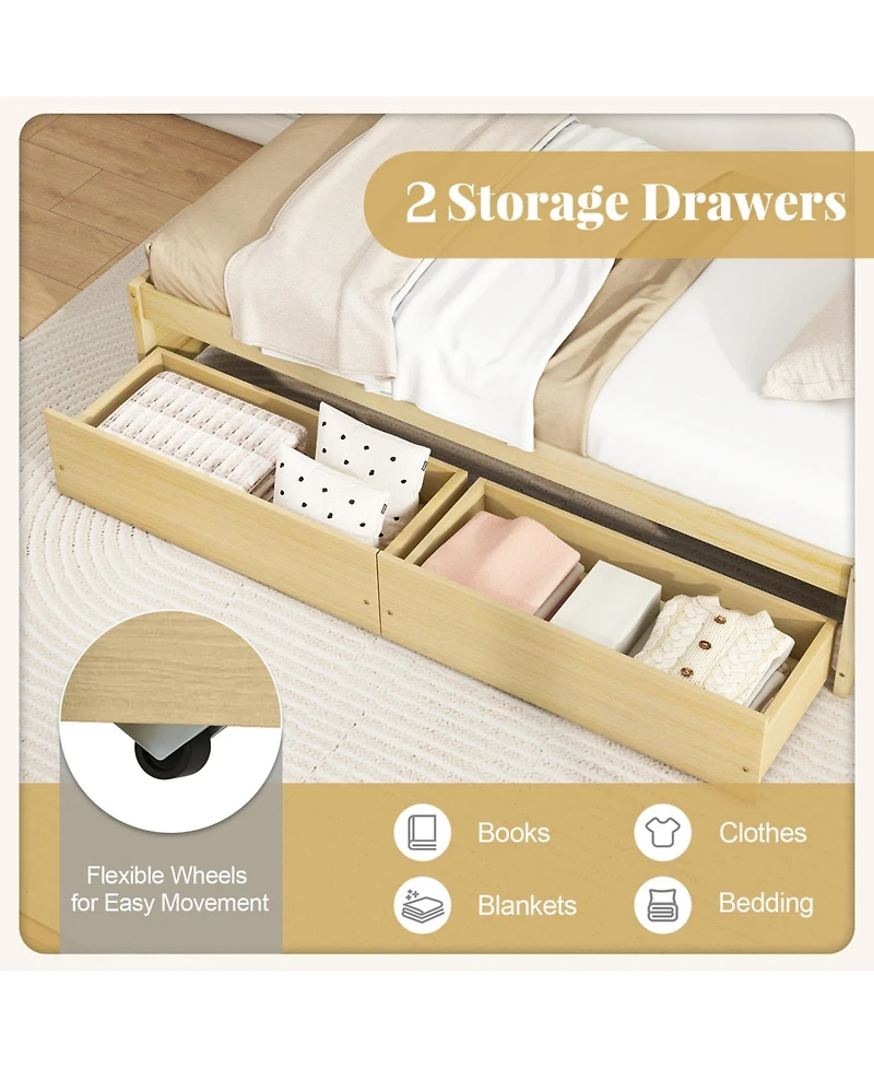 Gouun Captain Bed with 2 Drawers and Slats Support