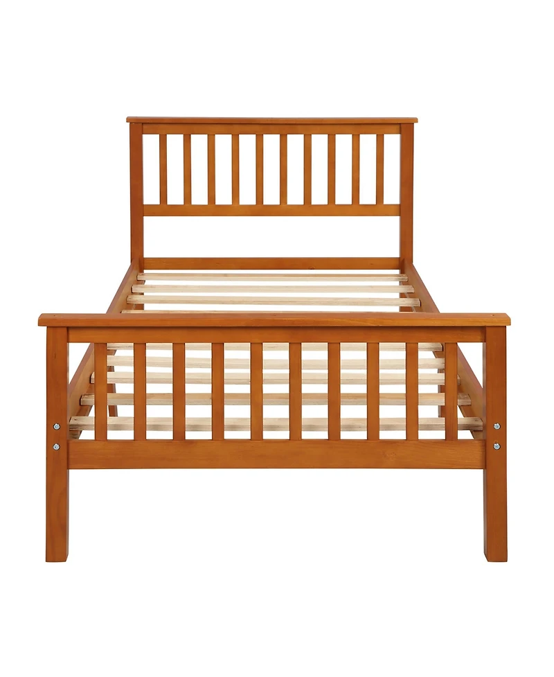 Rainsken Wood Bed Frame, Twin Size Platform Bed with Headboard and Footboard, 275 lbs Capacity for Bedroom, No Box Spring Need