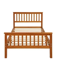 Rainsken Wood Bed Frame, Twin Size Platform Bed with Headboard and Footboard, 275 lbs Capacity for Bedroom, No Box Spring Need