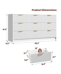 gaomon Fluted 9 Drawers Dresser for Bedroom, 59" Wide Modern Chest of Drawers with Metal Handles, For Living Room, Entryway, Hallway