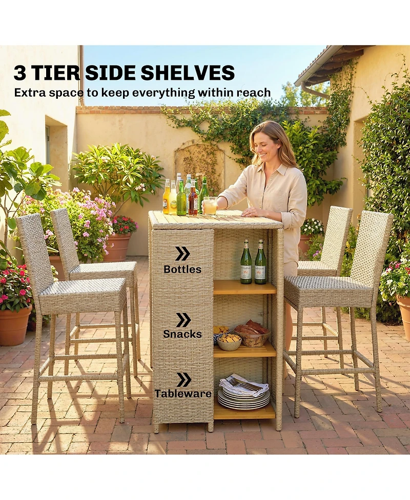 Outsunny Outdoor Bar Set, 3 Tier Height Patio Table and Chairs,