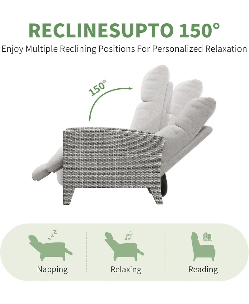 GarveeLife Outdoor Reclining Chair Patio with Adjustable Backrest and Footrest, All-Weather Wicker Chaise Lounge